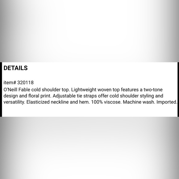 NWT O'Neill Fable Cold Shoulder Top - Picture 6 of 6